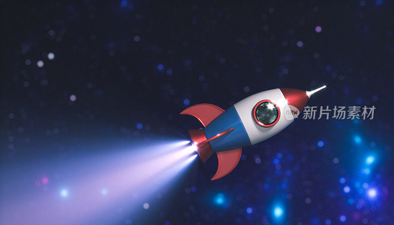 火箭在蓝色背景- 3D渲染